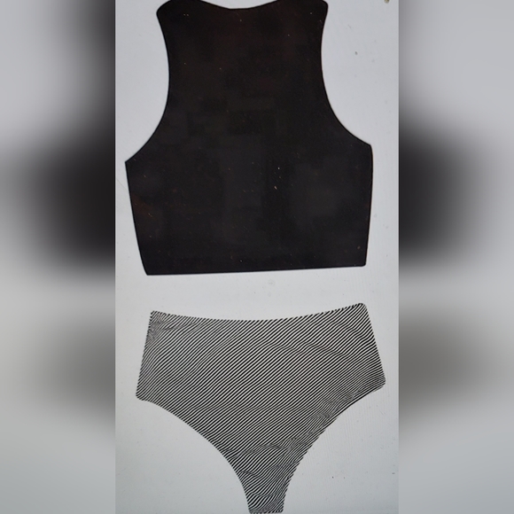 NWOT KNOTTED CROP TOP WITH PADDED BRA ATTACHED HIGH WAISTED RUCHED BIKINI SWIM - Picture 2 of 11